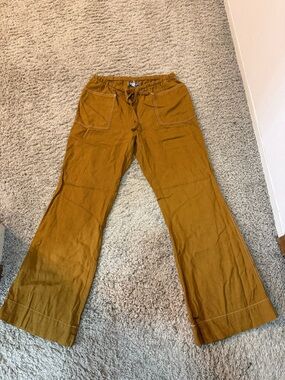 Urban Outfitters Mustard Drawstring Linen-Blend Pants